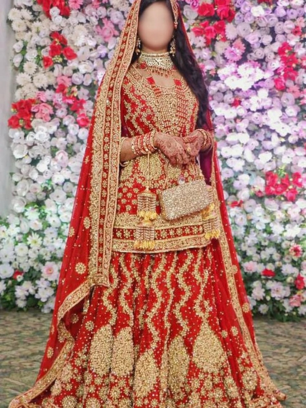 Red Embellished Bridal Lehenga with Gold Embroidery